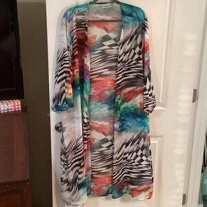Sheer Multicolor Printed Kimono Jacket - Women